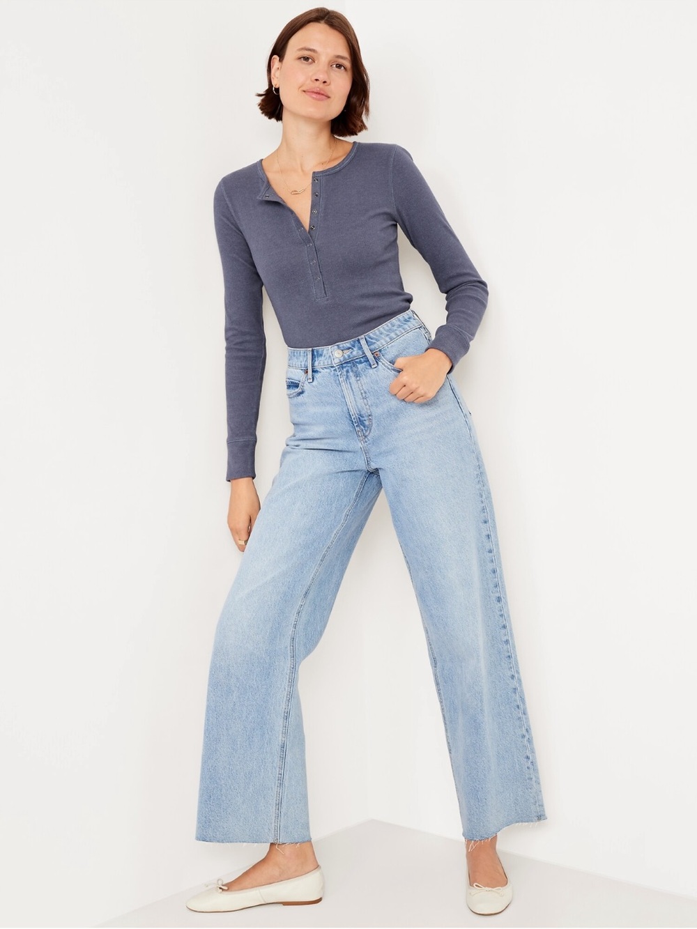 Cozy Blue Ribbed Henley - Picture 4 of 4